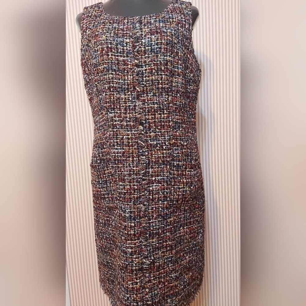 Dark Academia Dress Sleeveless Multitone Tweed Holiday Office Wear - Picture 3 of 14